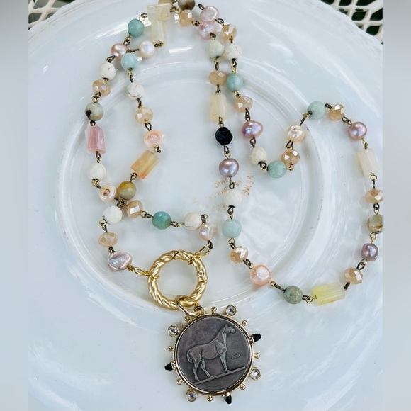 New Rosary Chain, gunmetal ,bronze ,wire links, with equestrian coin pendant! - Picture 4 of 6